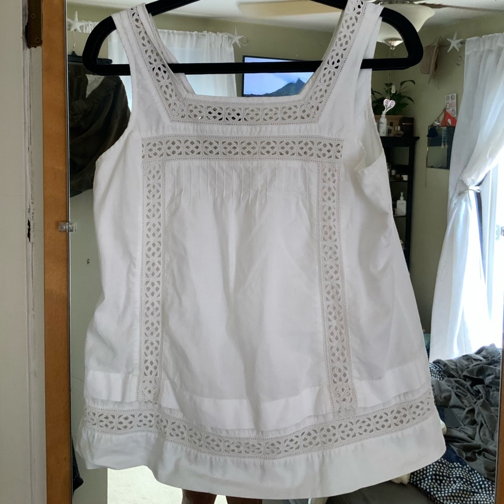 White eyelet sleeveless cotton top. Hippie, Boho, festival
